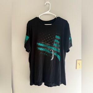 Grunt Style Cancer Awareness T Shirt Men’s SZ XL American Flag Teal Black Casual
